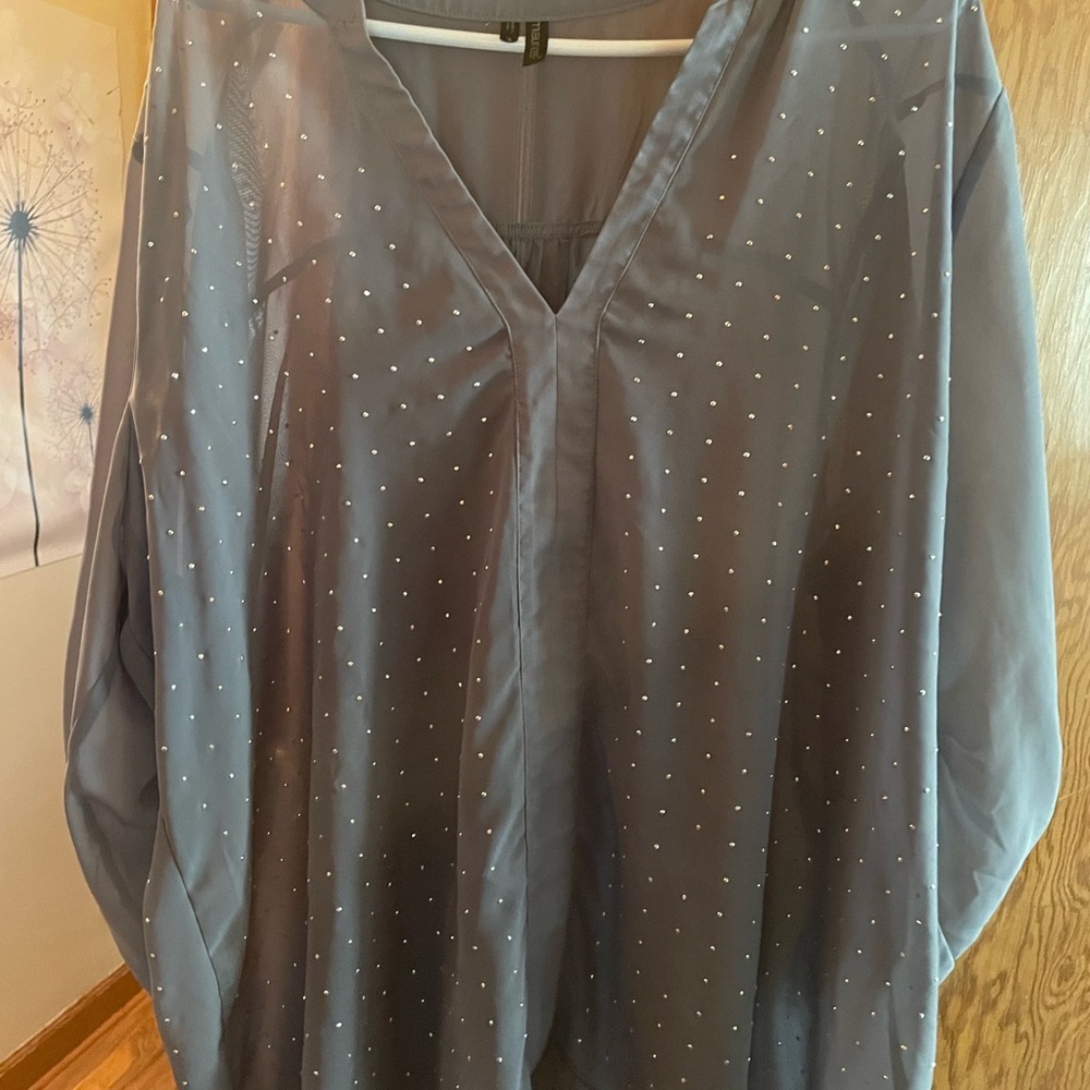 Maurices Sheer Gray Blouse with Sparkle